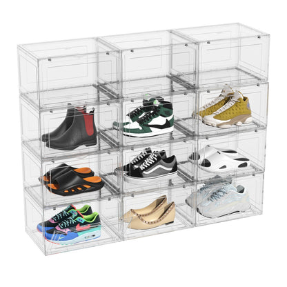 Kekow 12-Packs X-Large Shoe Storage Box Clear Plastic Stackable Shoe Organizer