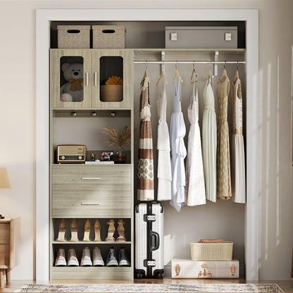 60'' W Walk-in Closet Organizer System with Door Storage Cabinet and Wood Drawer