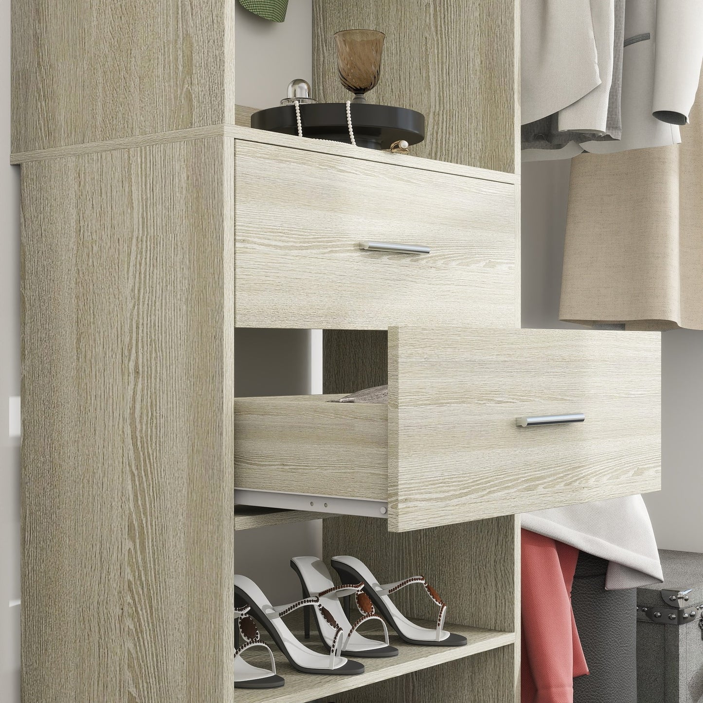 60'' W Walk-in Closet Organizer System with Door Storage Cabinet and Wood Drawer