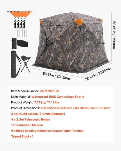 Uimoso Hunting Blind 270° See Through Ground Blind One-Way Mesh for 4-5 Person