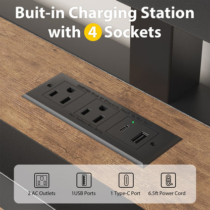 LED Light Bed Frame with 2-Tier Storage Headboard and Charging Station/Grey