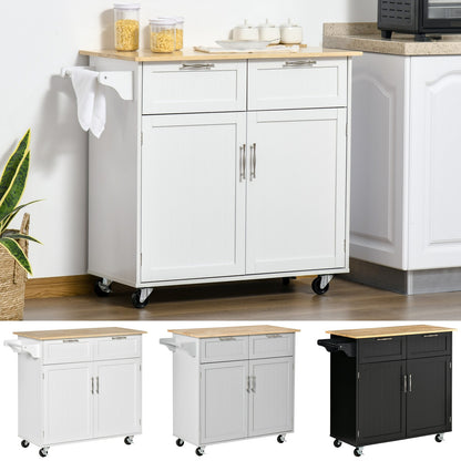 HOMCOM Modern Rolling Kitchen Island Storage Kitchen Cart 2 Drawers