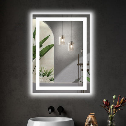 LED Dimmable Lighted Bathroom Mirror Anti-Fog Wall Mounted Rectangle Mirror