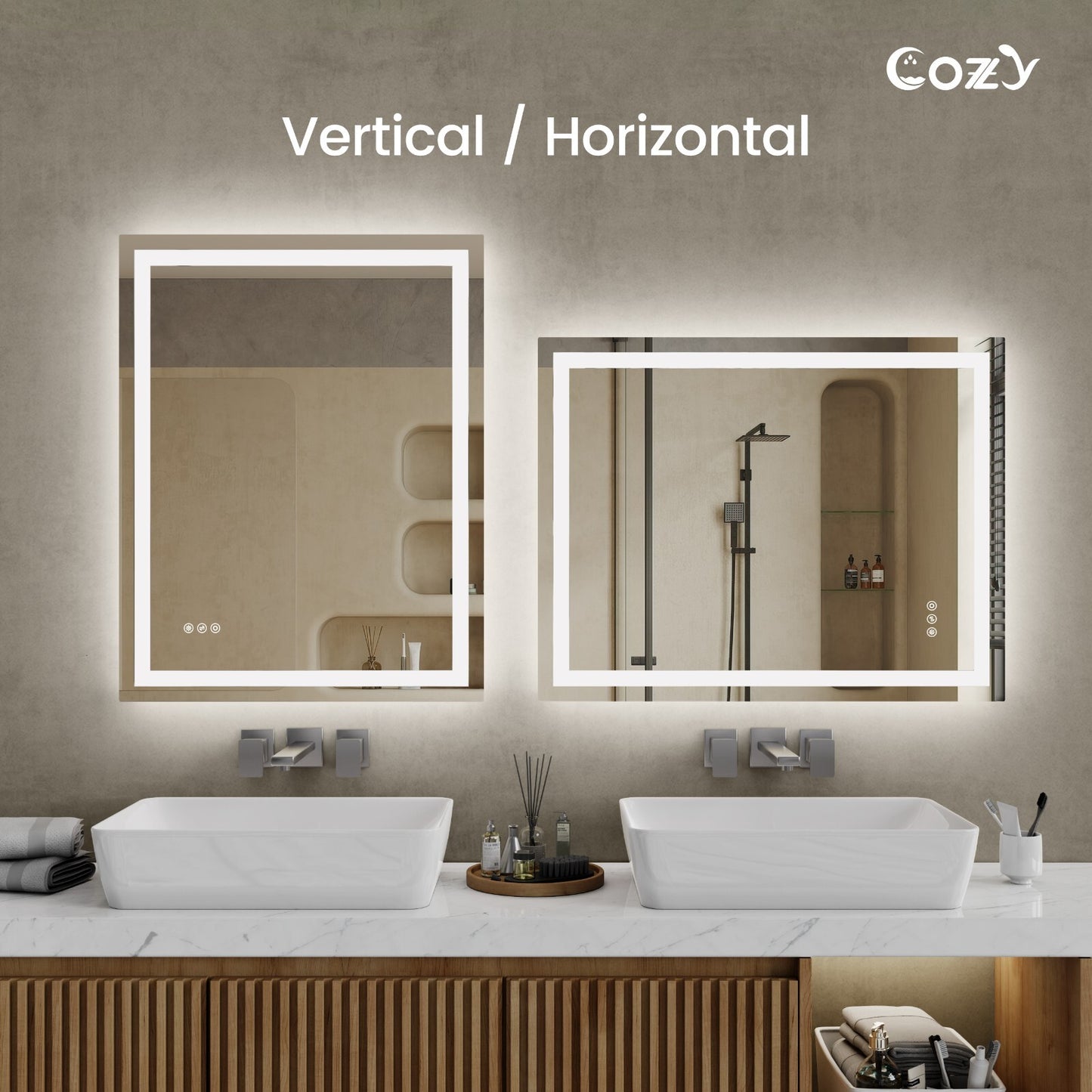 28x36'' LED Bathroom Mirror Wall Vanity Mirror Dimmable Anti-fog Tempered Glass