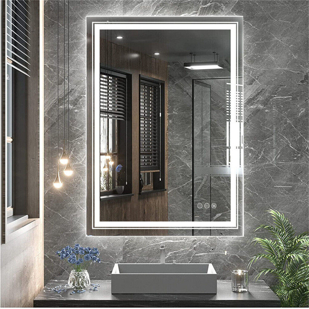 Bathroom Mirror with Front+Backlit Lights Dimmable Wall Vanity Mirrors Anti-Fog