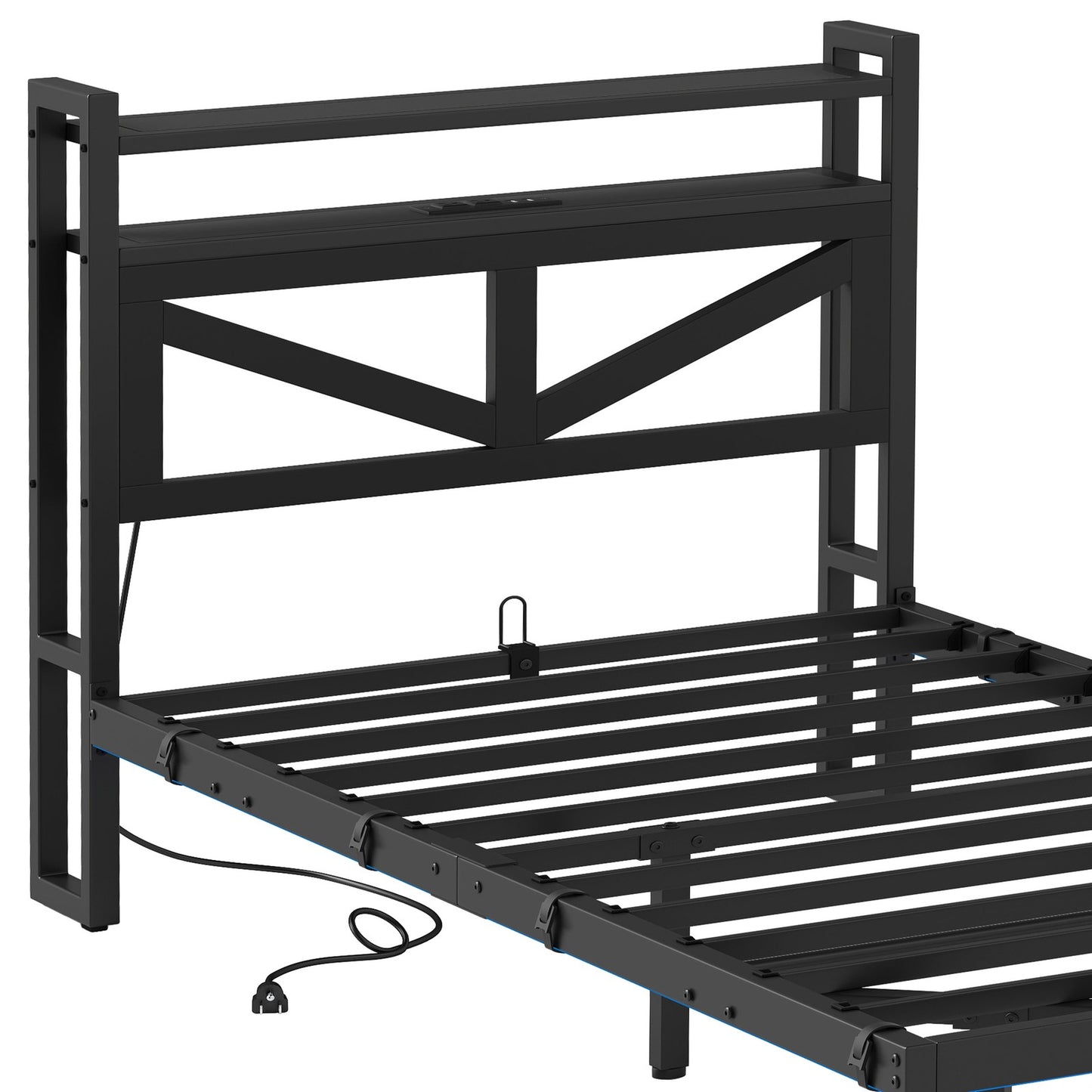 Twin Size Floating Bedroom Bed Frame with USB Charging Port & LED Lights Metal
