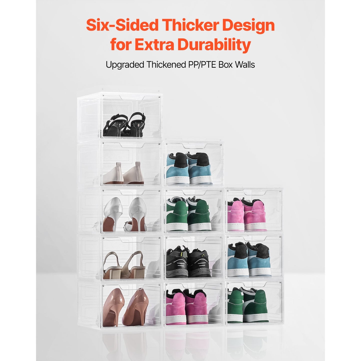 Shoe Storage Boxes 12Pack Stackable Shoe Boxes US Size 13 Transparent White