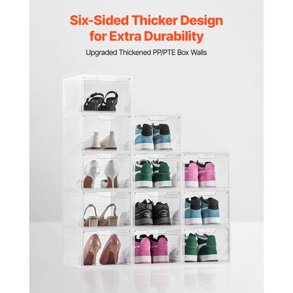Shoe Storage Boxes 12Pack Stackable Shoe Boxes US Size 13 Transparent White