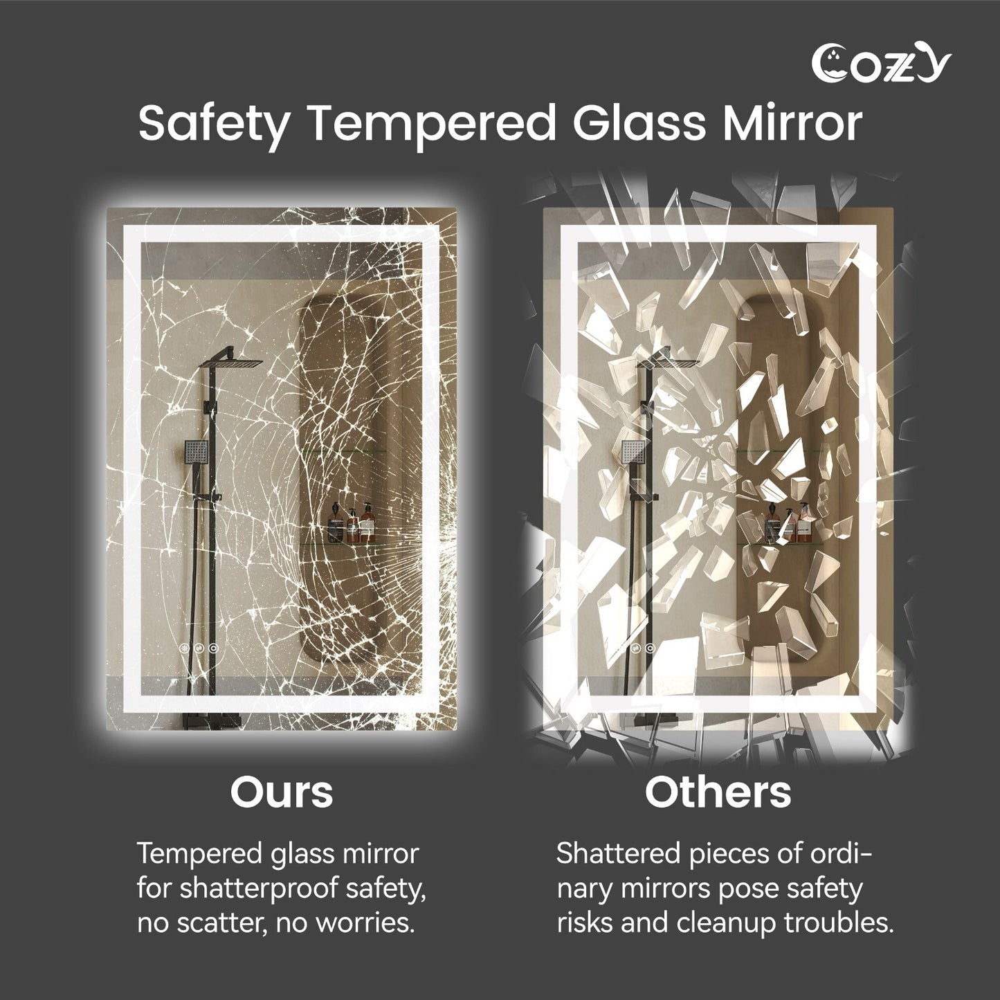 28x36'' LED Bathroom Mirror Wall Vanity Mirror Dimmable Anti-fog Tempered Glass