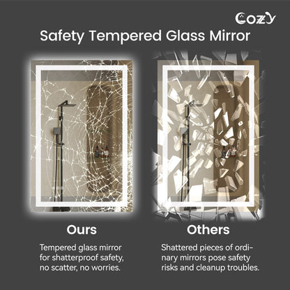 28x36'' LED Bathroom Mirror Wall Vanity Mirror Dimmable Anti-fog Tempered Glass