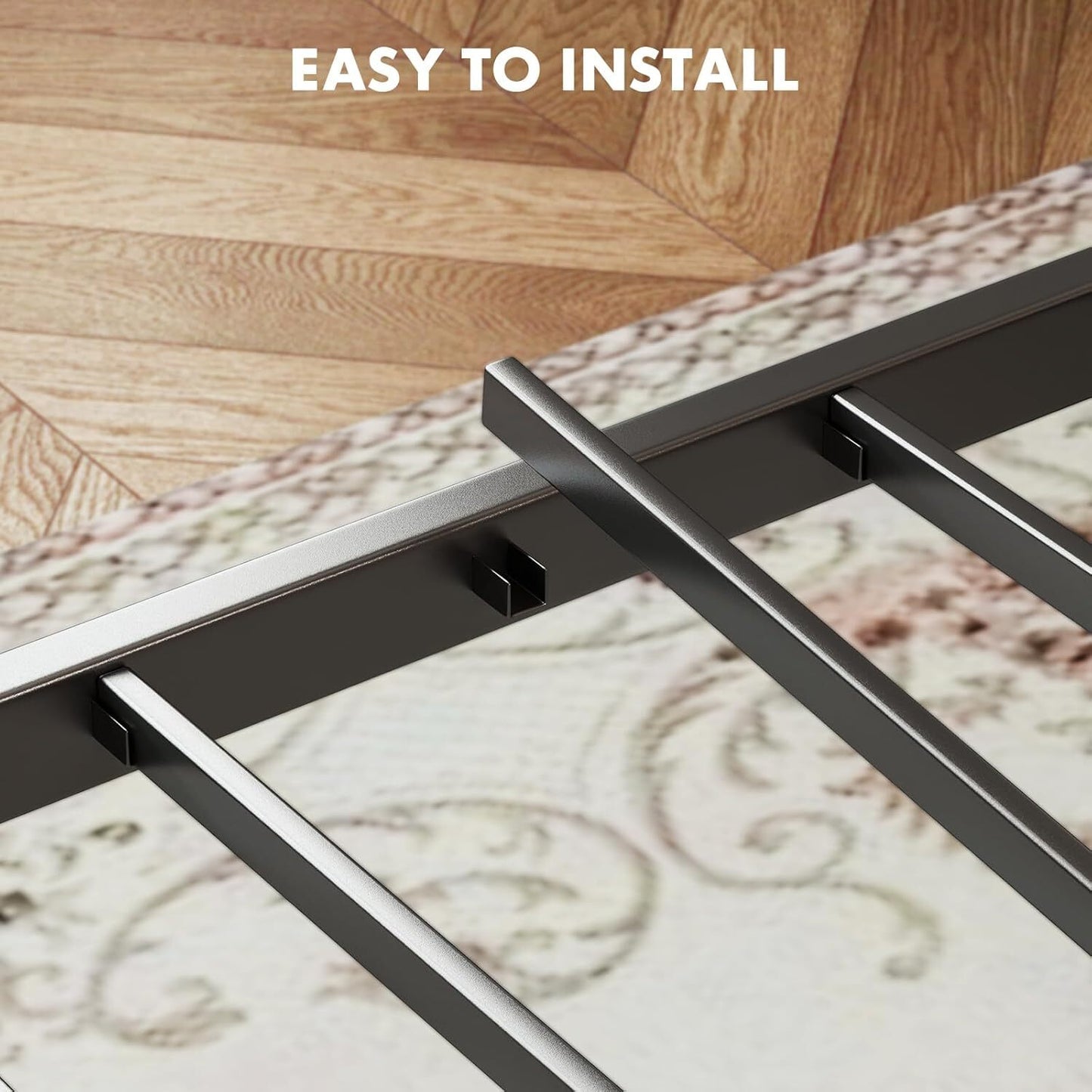 JHK Twin Size Sturdy Metal Platform Bed Frame with Wood Headboard and Footboard