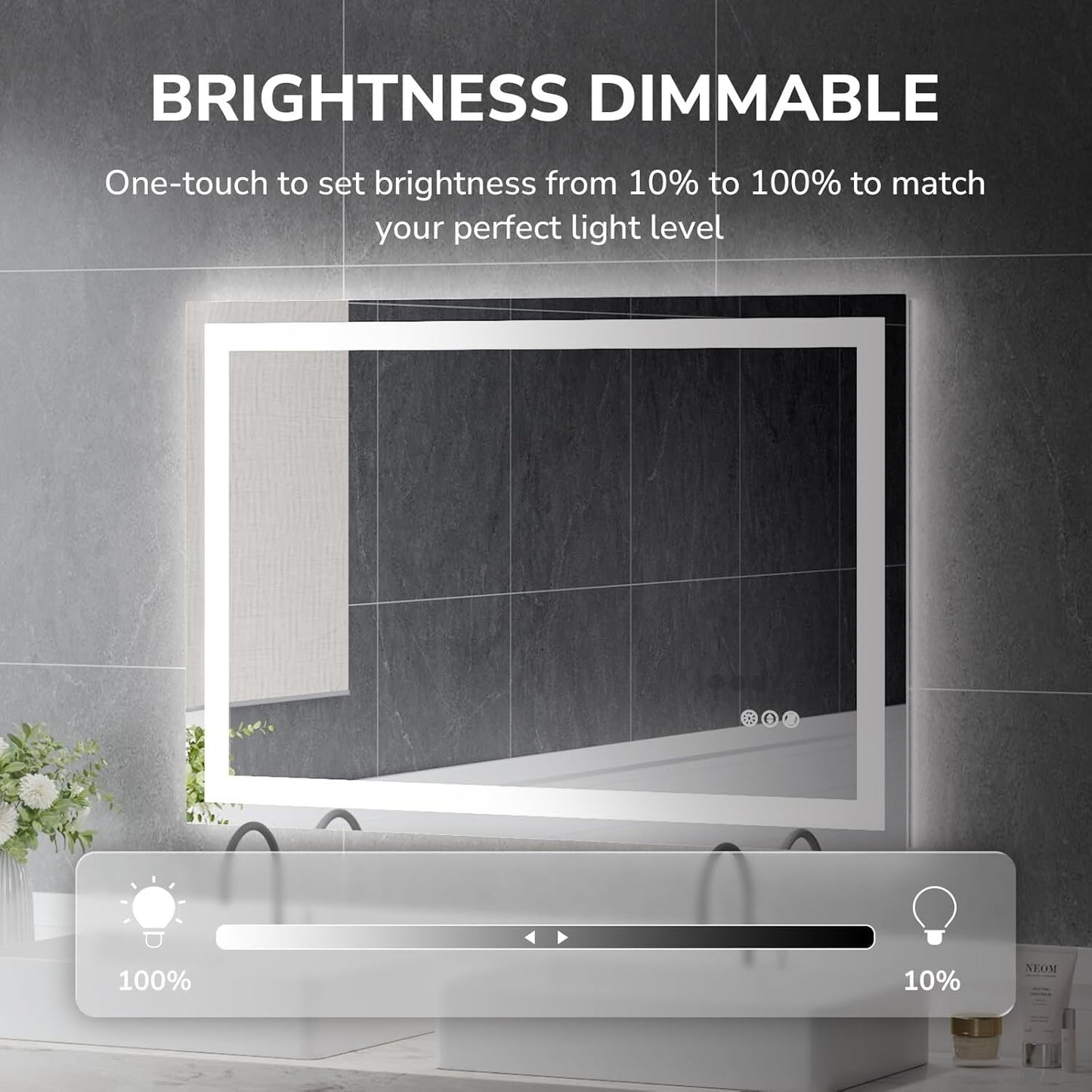 48 x 32in LED Bathroom Mirror Dimmable Anti-fog Wall Vanity Touch Makeup Mirror