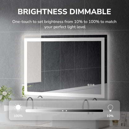 48 x 32in LED Bathroom Mirror Dimmable Anti-fog Wall Vanity Touch Makeup Mirror