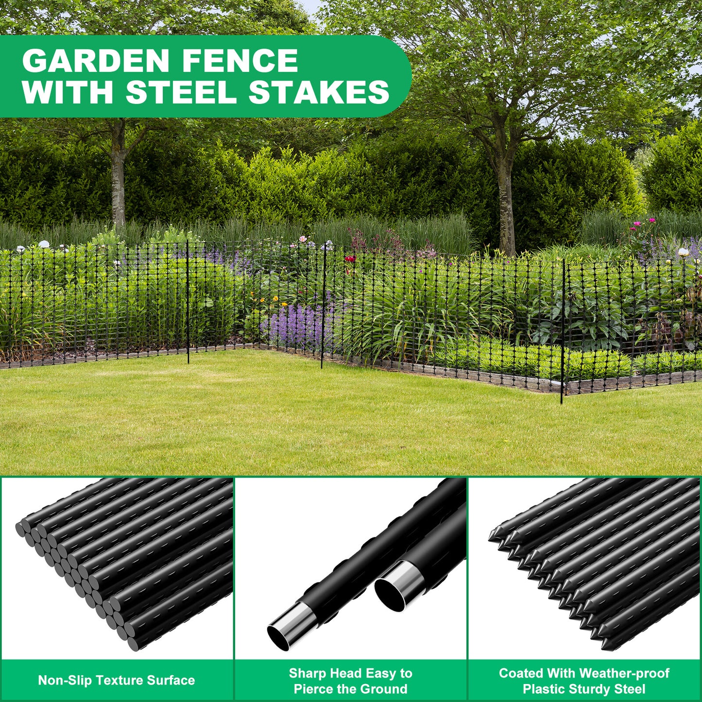 NAIZEA Garden Fence,Snow Fence Temporary Fence Plastic Fence with Posts & Stake