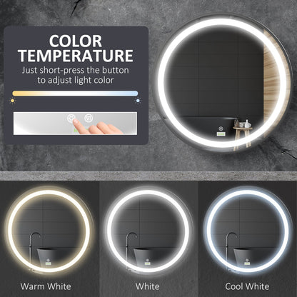 24" LED Smart Bathroom Mirror Wall Mounted Round Vanity Mirror w/ Lights, Black