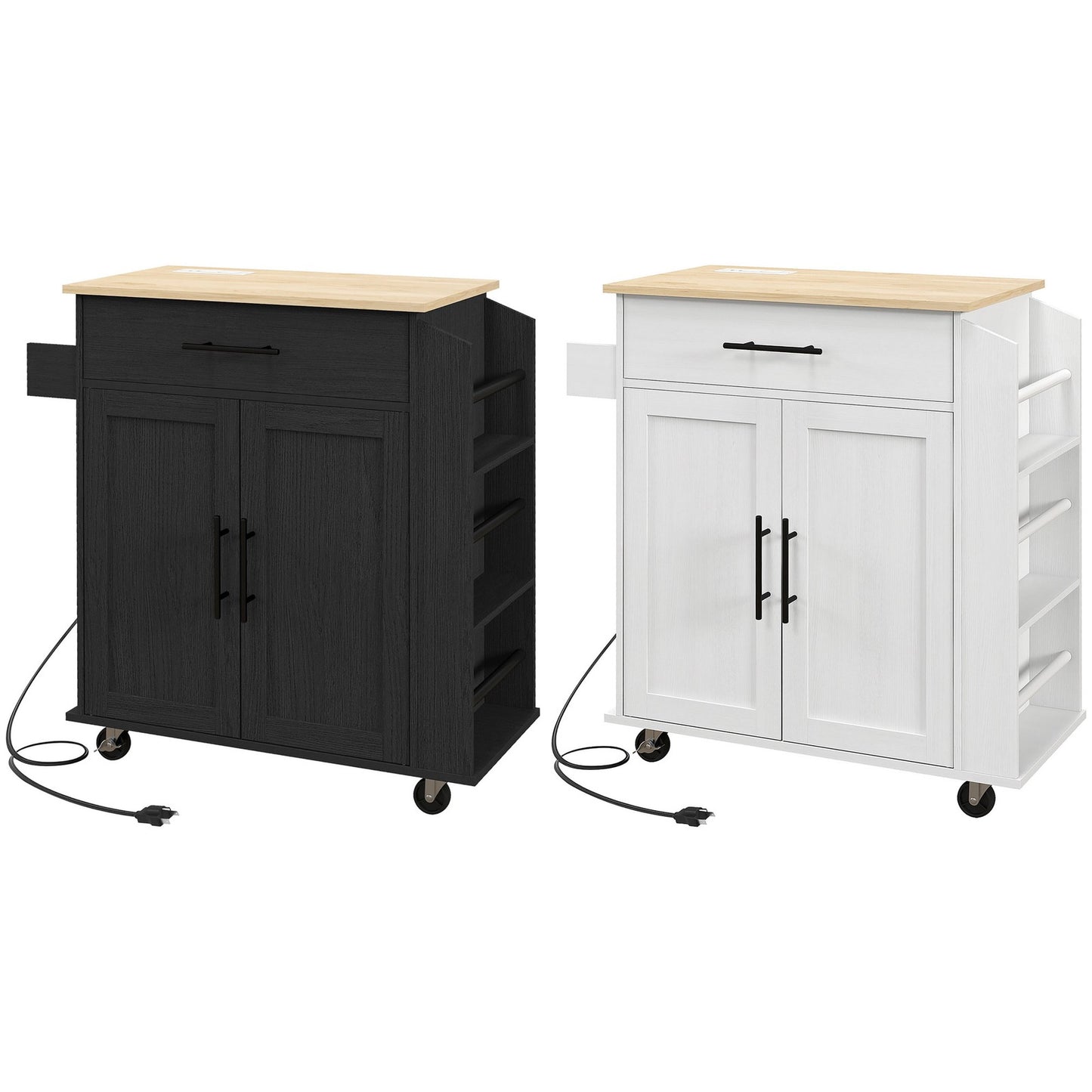 HOMCOM Kitchen Island with Storage and Power Outlets, Rolling Kitchen Cart