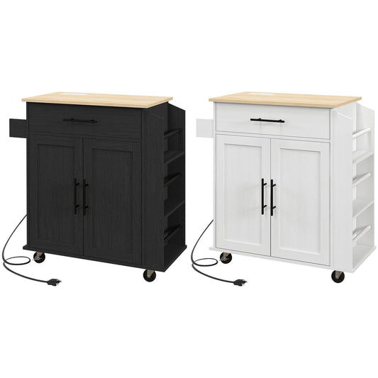 HOMCOM Kitchen Island with Storage and Power Outlets, Rolling Kitchen Cart