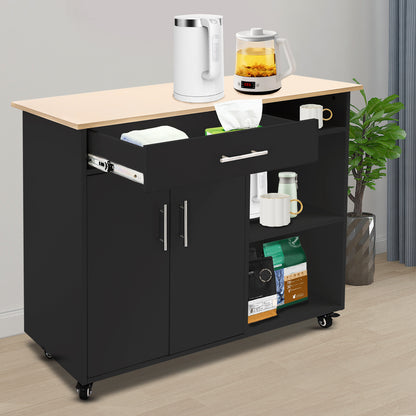 Multi-functional Kitchen Island Cart with Storage Rack Rolling Table & 4*Wheels