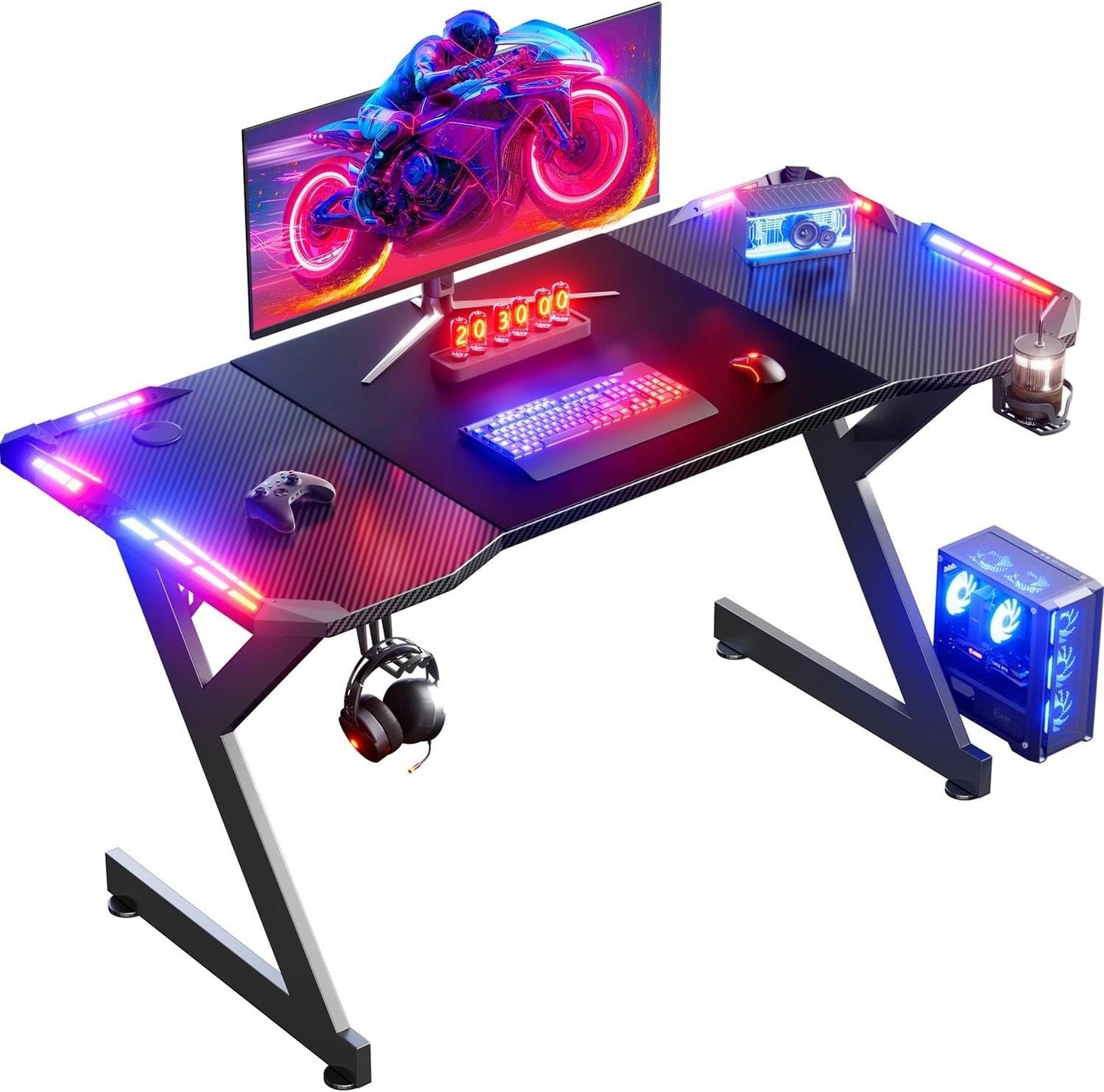 55 inch Gaming Desk with LED RGB Ergonomic Computer Table Gamer Desk