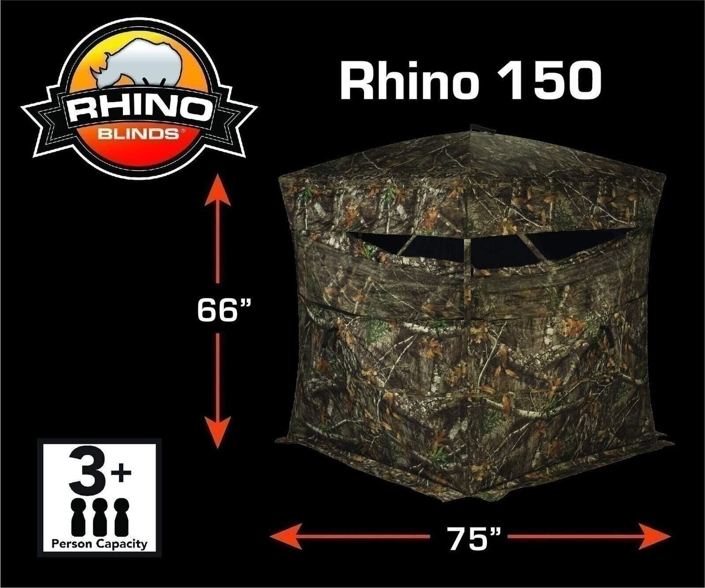 Rhino Blinds R150-MOC Tough 3 Person Outside Game Hunting Ground Blind, Mossy...