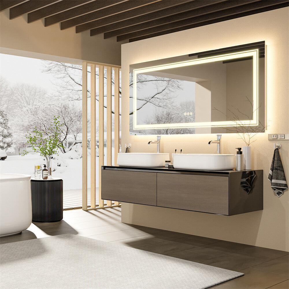 Shatter-Proof LED Bathroom Mirror with Lights Anti-Fog Stepless Dimmable Memory