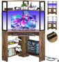 Triangle Corner Computer Desk with Keyboard Tray & Hutch & LED Lights & Outlets