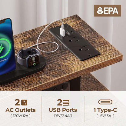 Computer Desk 47.2" with LED Lights & Power Outlets, Home Office Desk with 4 ...