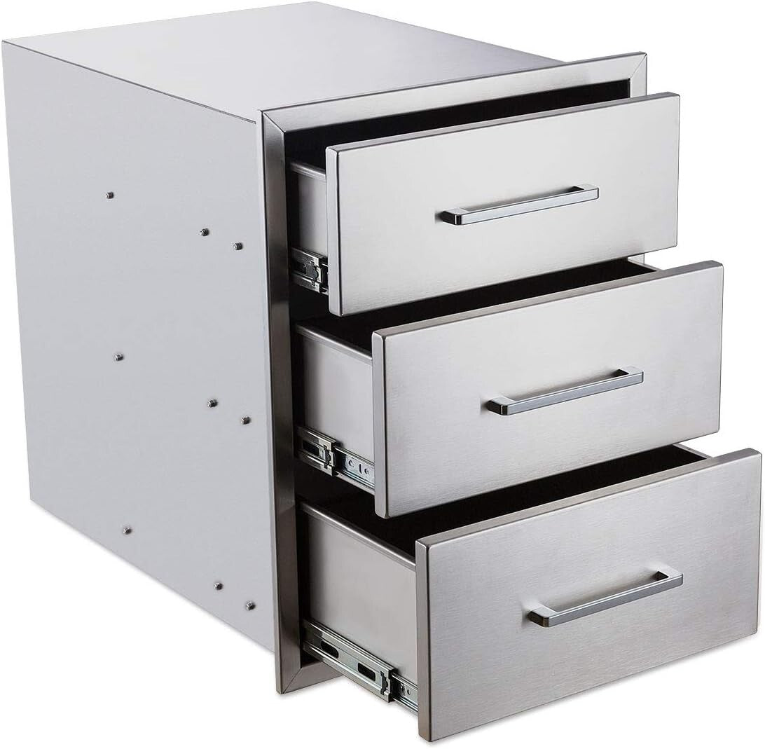 Outdoor Kitchen Drawers Stainless Steel 3-Drawer BBQ Drawer 18"W x 24"H x 23"D