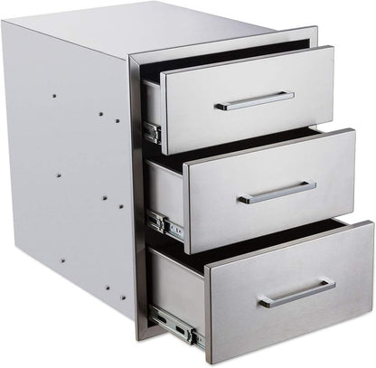 Outdoor Kitchen Drawers Stainless Steel 3-Drawer BBQ Drawer 18"W x 24"H x 23"D
