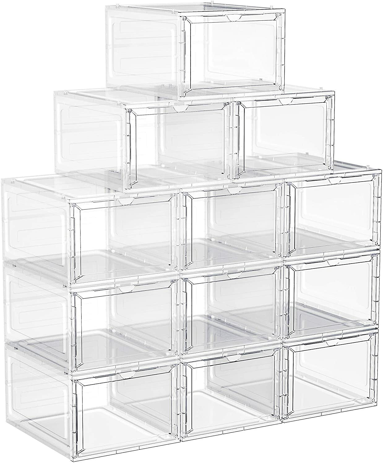 12 Clear Shoe Boxes Magnetic Drop Front Sneaker Rack Storage Organizer Stackable