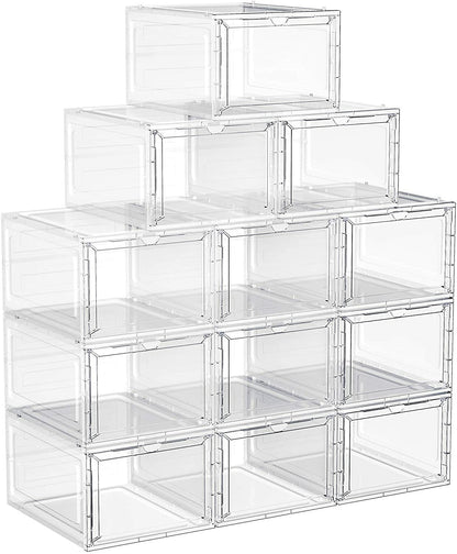 12 Clear Shoe Boxes Magnetic Drop Front Sneaker Rack Storage Organizer Stackable