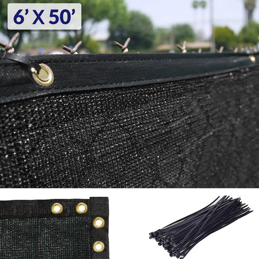 6' x 50' Black Fence Privacy Screen, Backyard Fabric Mesh Tarp Garden Windscreen