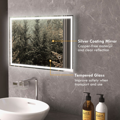Dimmable Bathroom Mirror with LED Lights, 3 Colors, Memory Function