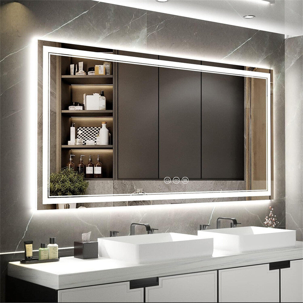 Shatter-Proof LED Bathroom Mirror with Lights Anti-Fog Stepless Dimmable Memory