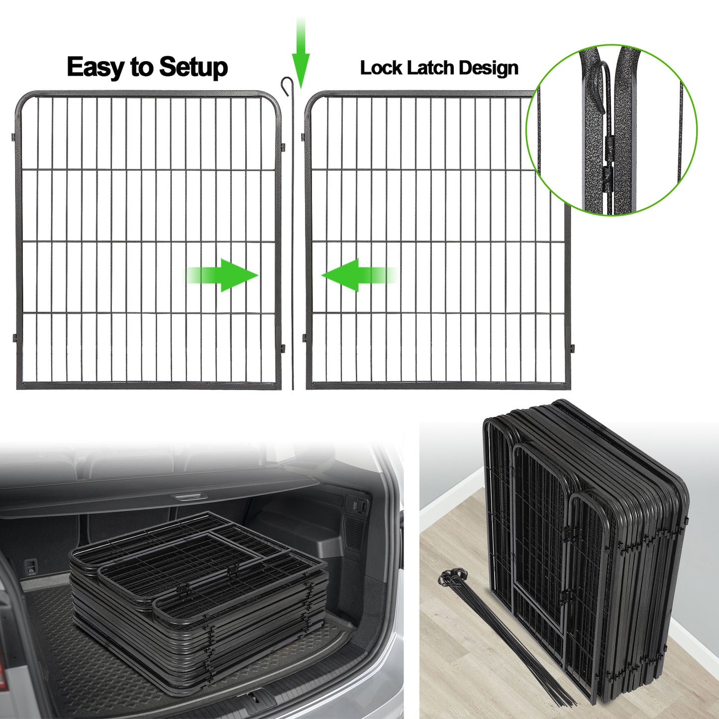 Dog Playpen 32" Large Metal Exercise Puppy Pen Pet Fence Outdoor 16 Panels Black
