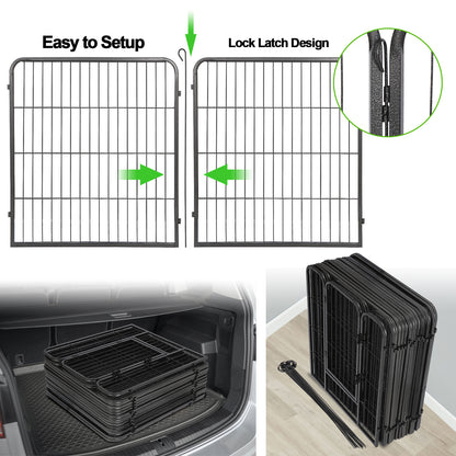 Dog Playpen 32" Large Metal Exercise Puppy Pen Pet Fence Outdoor 16 Panels Black