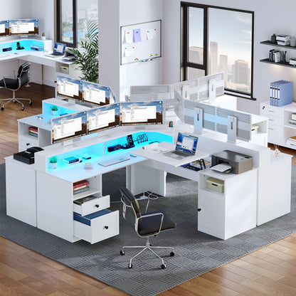60" Lift Top L Shaped Desk with Power Outlets & LED Lights Corner Computer Desk