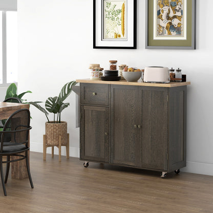 Triple-Cabinet Rolling Kitchen Island on Wheels, Kitchen Cart