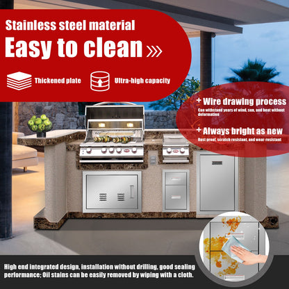 Outdoor Kitchen Drawers Stainless Steel 3-Drawer BBQ Drawer 16"W x 21.5"H x 18"D