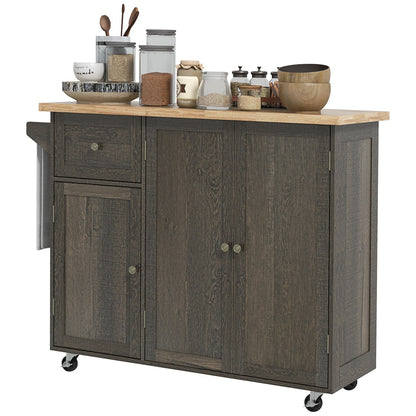 Triple-Cabinet Rolling Kitchen Island on Wheels, Kitchen Cart