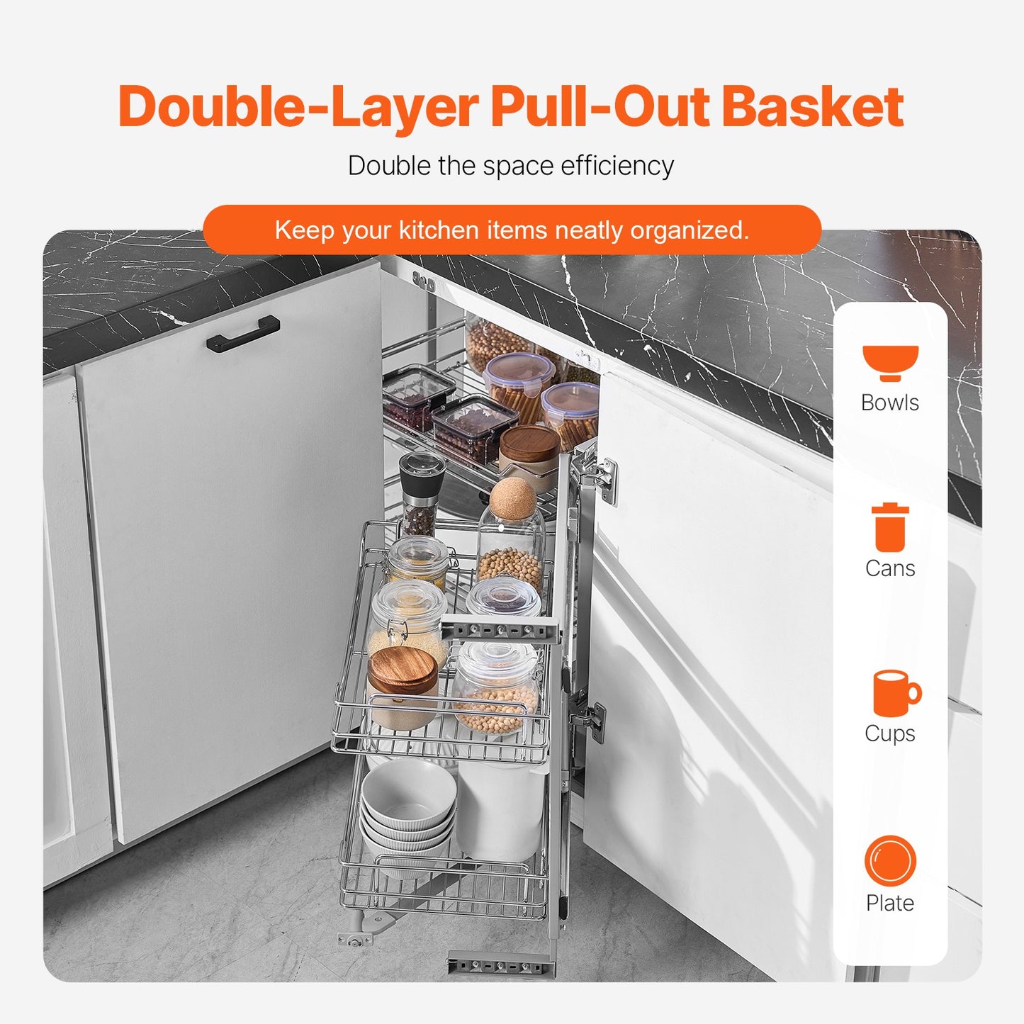 4 Shelf Blind Corner Pull Out Organizer 34" Chrome Kitchen Cabinet Basket