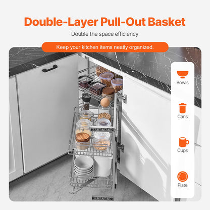 4 Shelf Blind Corner Pull Out Organizer 34" Chrome Kitchen Cabinet Basket