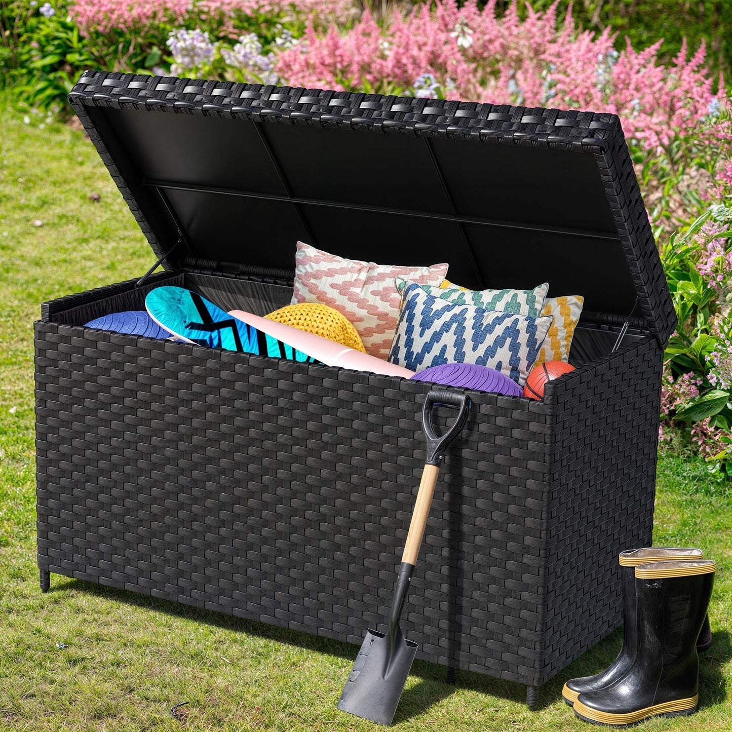 230 Gallon Large PE Rattan Wicker Deck Box Waterproof Outdoor Toy Storage Boxes