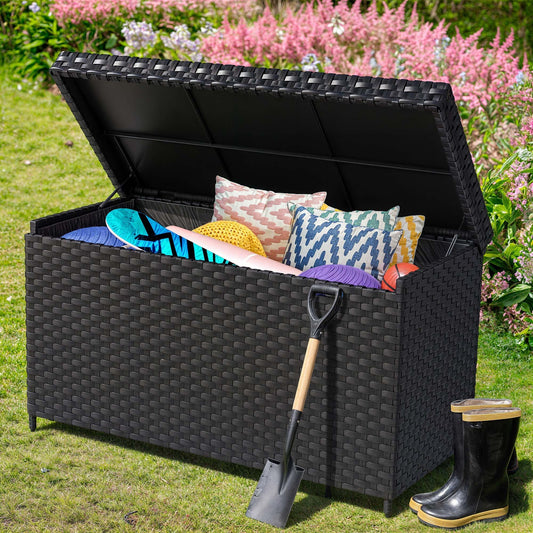 230 Gallon Large PE Rattan Wicker Deck Box Waterproof Outdoor Toy Storage Boxes