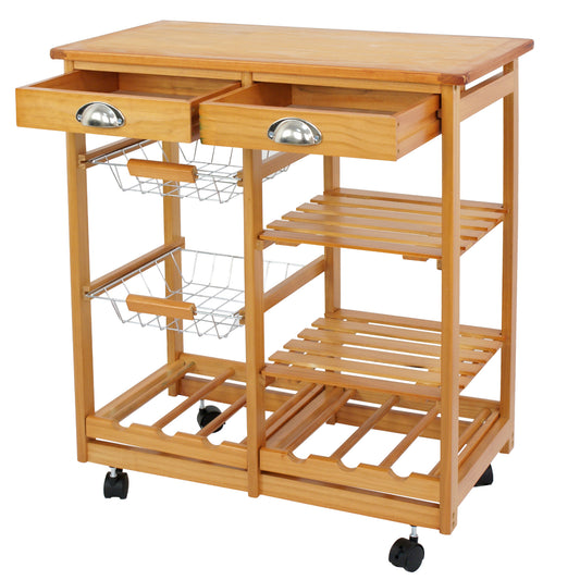 Kitchen Island Rolling Wood Trolley Cart Dining Storage Drawers Stand Durable