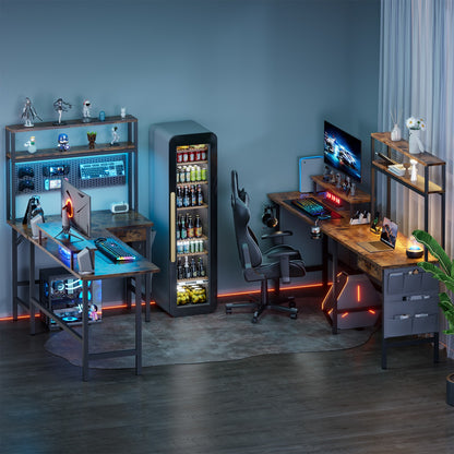 L Shaped Gaming Desk with LED & Power Outlets, Computer Desk with Monitor Stand