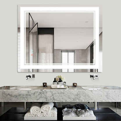 40”x 32” LED Bathroom Mirror, Wall Vanity Mirror, 3 Colors Touch , Anti-Fog