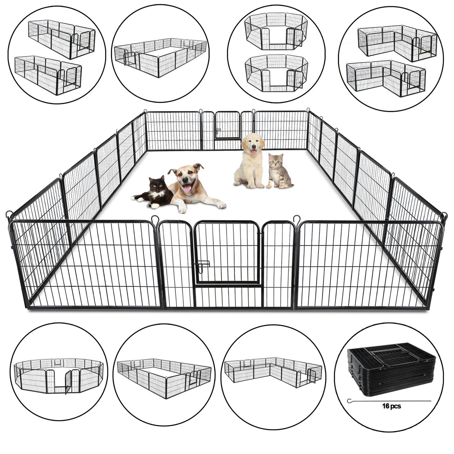 16 Panels Dog Pen Pet Playpen Kennel Fence Puppy Exercise Barrier Outdoor Indoor