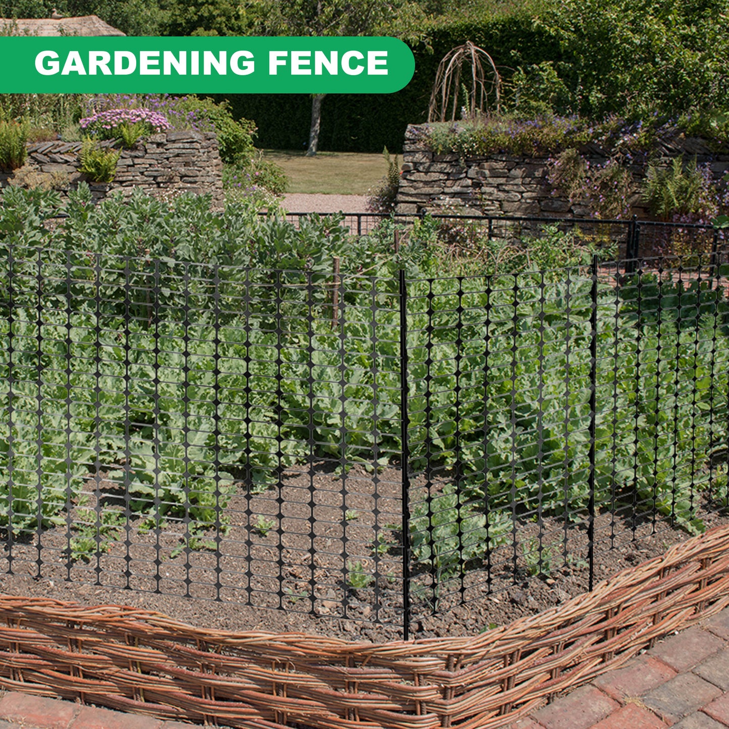 NAIZEA Garden Fence,Snow Fence Temporary Fence Plastic Fence with Posts & Stake