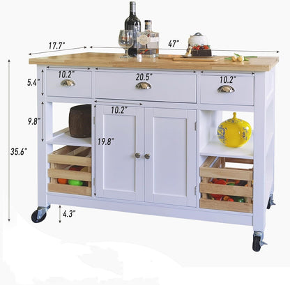 Kitchen Island Cart on Wheels Rolling Kitchen Table with Storage